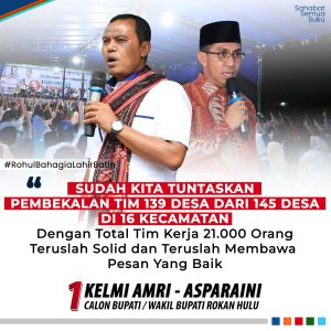 Sukses. Sebanyak 21.000 Orang Selesai Ikuti Pembekalan Pemenangan Pasangan Kelmi Amri Asparaini