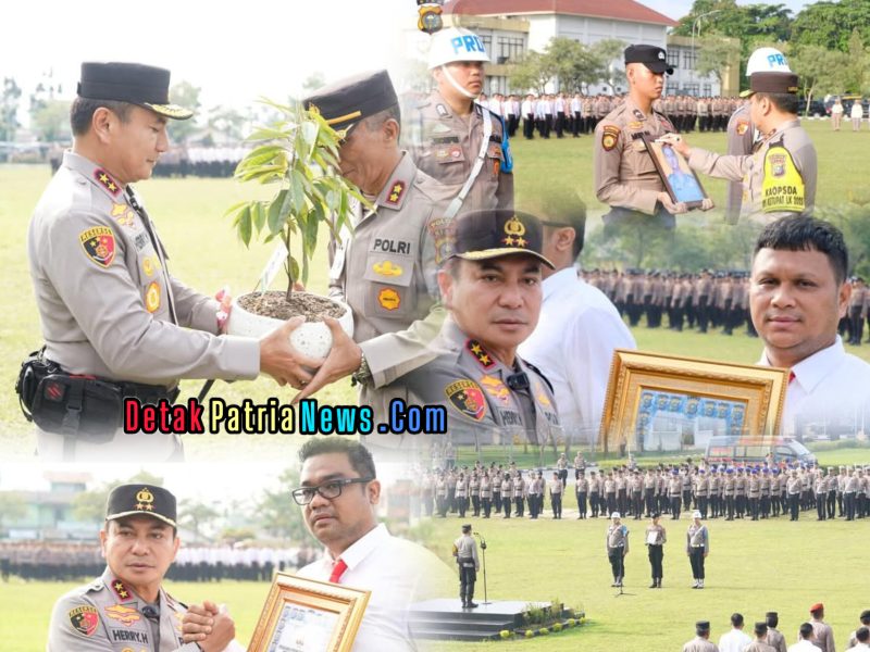 Kapolda Riau Pimpin Upacara Reward, Punishment, dan Penyerahan Bingkisan Ulang Tahun Berupa Bibit Pohon