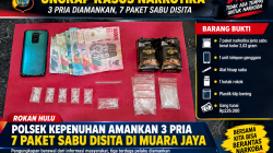 Tiga Pria Diamankan Polsek Kepenuhan, 7 Paket Sabu Disita di Muara Jaya
