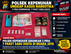 Tiga Pria Diamankan Polsek Kepenuhan, 7 Paket Sabu Disita di Muara Jaya