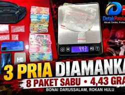 SatresNarkoba Polres Rohul Amankan 3 Pria, 4,43 Gram Sabu Disita di Bonai Darussalam